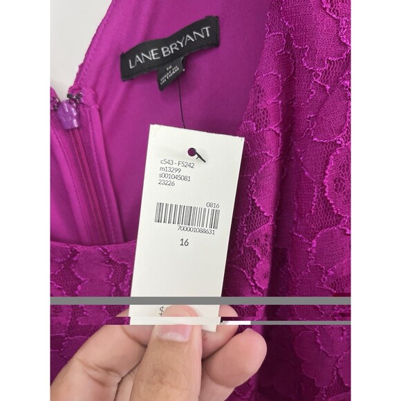 Lane Bryant Floral Lace Fit & Flare Dress Size 16 Midi Magenta Romantic Cocktail - Picture 6 of 10